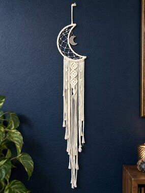 Macrame Moon Dreamcatcher Wall Hanging Boho Celestial Decor Cream 38"L x 7.8"W